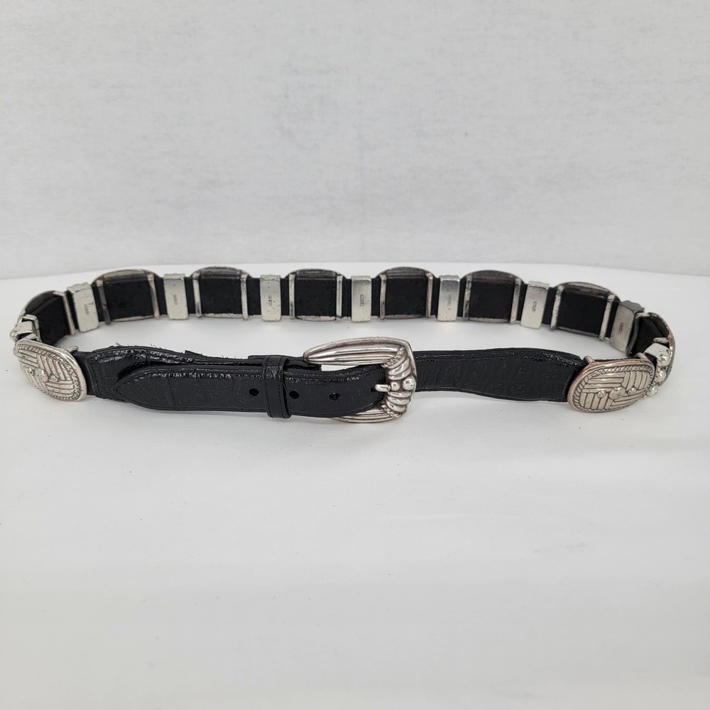 Brighton Sterling Silver Concho Belt Womens Size M 30 Black Leather Western